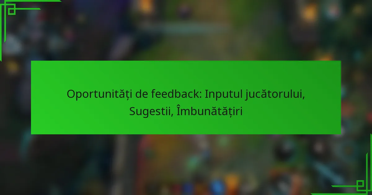 Oportunități de feedback: Inputul jucătorului, Sugestii, Îmbunătățiri